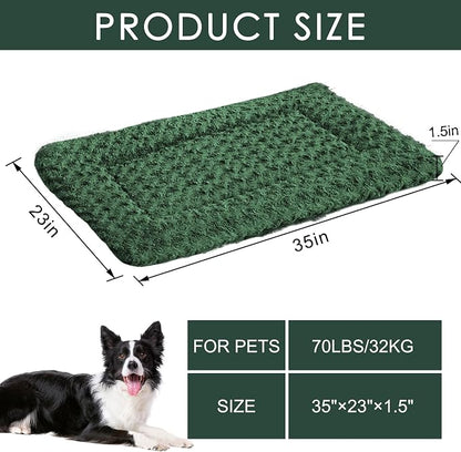 Washable Dog Bed Plush Orthopedic Outdoor Crate Mat with Non-Slip Bottom,Luxe Soft Kennel Pad for Pets,Cozy Cage Cushion & Pet Sleeping Mattress Large Sized,Medium,Small Dogs,36 x 24 inch,Green