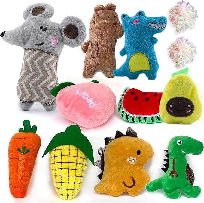 Cat Toys, Interactive Cat Toy for Indoor Cats, Soft and Durable Crinkle Sound Catnip Toys, Catnip Filled Mouse Cat Teething Chew Toy (Pack of 12) (002, Large)