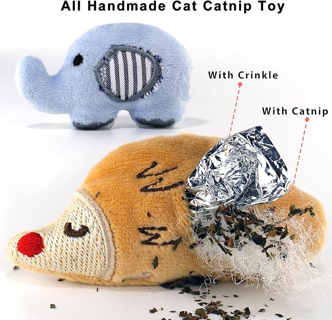 Cat Toys, Interactive Cats Toy for Indoor Cats, Soft and Durable Crinkle Sound Catnip Toys, Catnip Filled Mouse Cat Teething Chew Toy (Pack of 6)