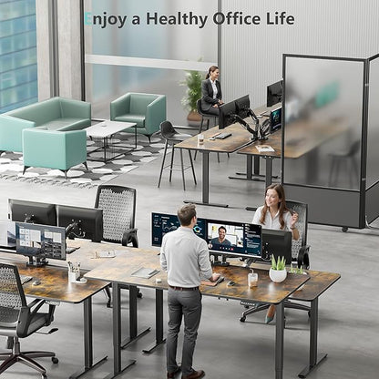 Dual Motor Electric Standing Desk with One Piece Desktop, 48 x 24 Inch Adjustable Height Sit to Stand Up Desk for Home Office, Work & Study, Black Frame & White Desktop (2 Packages)