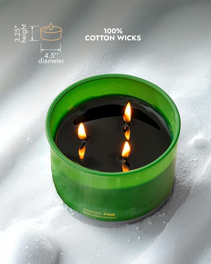 96NORTH Luxury Pine Soy Candle | Large 3 Wick Jar Candle | Up to 40 Hours Burning Time | 100% Natural Soy Wax | Relaxing Aromatherapy Aesthetic Candle