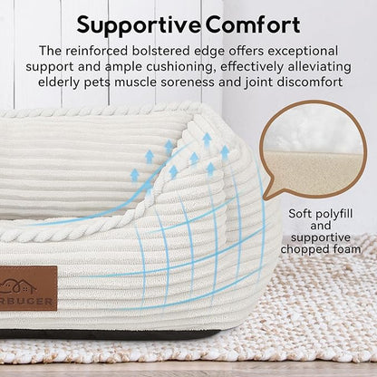 Orthopedic Dog Bed for Medium Dogs,Dog Sofa Beds Supportive Foam Pet Couch Bed with Removable Washable Mat and Nonskid Bottom (Medium, Cream)