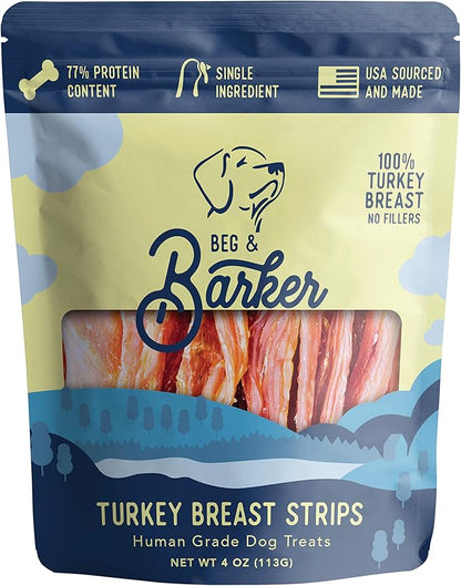 Beg & Barker Turkey Jerky for Dogs (4 Ounce, Pack of 1) - Dog Training Treats - Natural Dog Treats Made in The USA - Grain Free, Diabetic-Friendly, High Protein, Sugar-Free