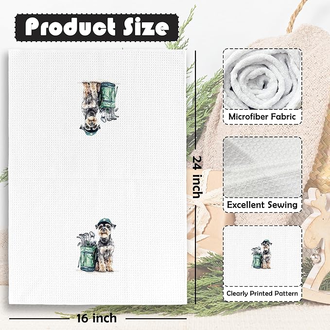 Golf Dog Kitchen Towels - Schnauzer Dish Towels, Sports Gifts, Pet Golf Club Decorative Absorbent Dishcloths Hand Towels for Kitchen Gym Spa Decor 16x24 Inches