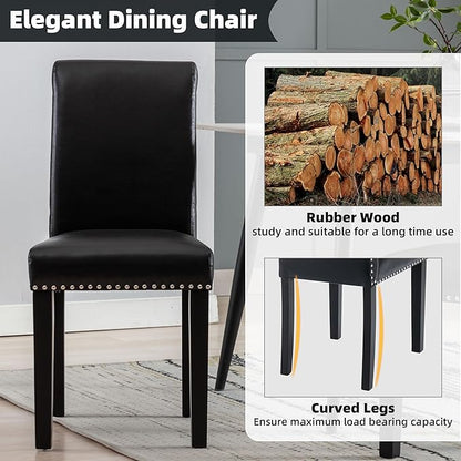 Westice Dining Room Chairs Set of 4 Upholstered PU Leather Kitchen Chairs Dining Room Side Chair with Nailhead Trim and Rubber Wood Legs for Small Space Apartment, Black