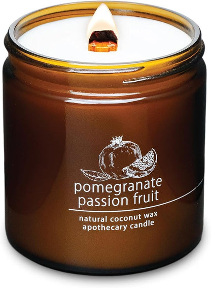 Hemlock Park Crackling Wood Wick Candle Handcrafted with Natural Coconut Wax (Large 16 oz, Pomegranate Passion Fruit)