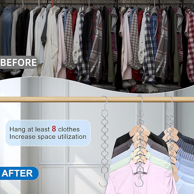 12 Pack Space Saving Hangers for Clothes, Heavy Duty 30Lbs Capacity Magic Clothes Space Saver Sturdy Metal Hanger Organizer with 360° Swivel Hook, Closet Organizers Storage Dorm Essentials Silver