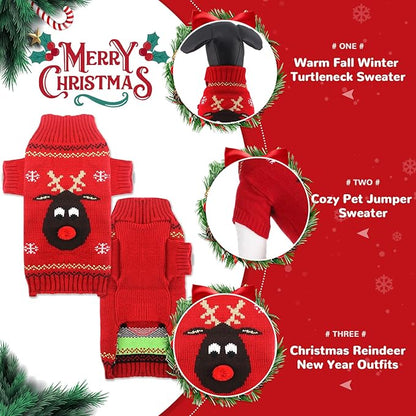 PETCARE Dog Christmas Sweater Red Ugly Funny Cute Cartoon Reindeer Cat Sweaters Jumper Holiday Dog Clothes Puppy Sweaters for Small Medium Large Dogs Fall Winter Outfits Xmas Dogs Costume,X-Small