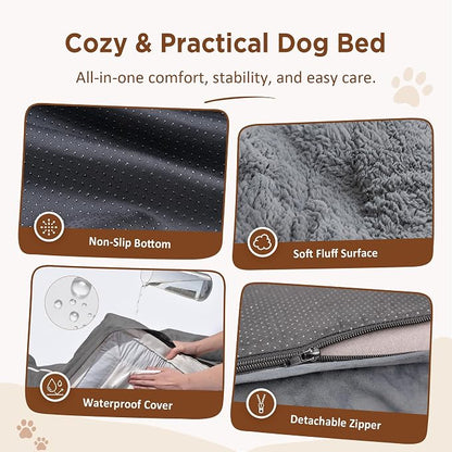 Comfort Expression Waterproof Orthopedic Dog Beds for Extra Large Dog | Supportive Egg Crate Foam X-Large Pet Bed with Removable Bolster, Dog Couch with Washable Cover & Non-Slip Bottom, 48x30 Inch