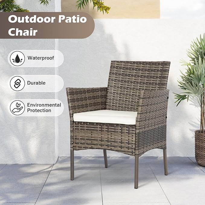 FDW | 4-Piece Patio Furniture Set | Gray & Khakhi | Outdoor Wicker Furniture with Coffee Table | Modern Rattan Chairs Conversation Set | Outdoor Seating | Weather-Resistant | for Porch, Garden, Lawn