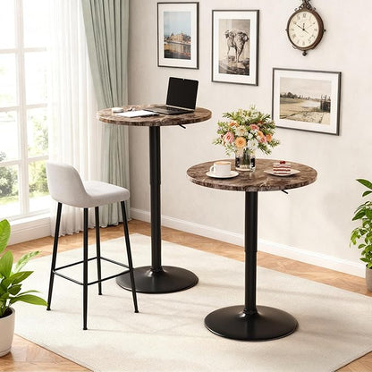 Shahoo Round Bar Table, Adjustable Height and 360° Swivel Bistro Pub Table, Cooktail Table for Bar, Bistro, Dining Room, Faux Marble