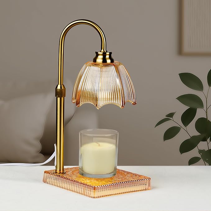 Candle Warmer Lamp with Timer, Dimmer & Adjustable Height, 20MM Crystal Base, 2 Blubs, Fit Jar Scented Candles, Safe Aromatherapy Light for Sleep, Work, Yoga, Bedroom, Office, Gift for Women