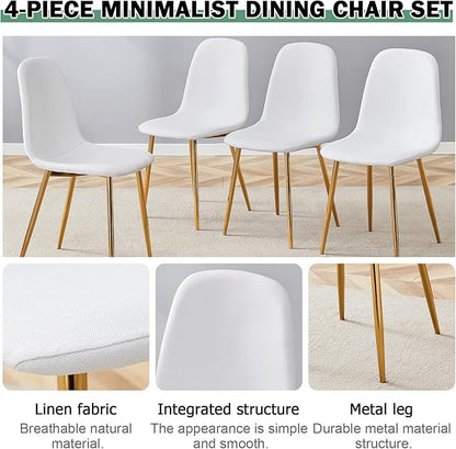 Dining Chairs Set of 4,Luxury Modern Kitchen Dining Room Chairs with Metal Golden Leg and Linen Material High Resilience for Dining Room,Restaurant,Living Room, Bedroom, (White)