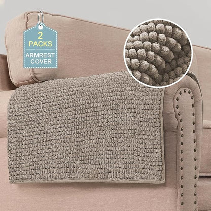 H.VERSAILTEX Plush Chenille Couch Armrest Cover 2 Packs Thick and Soft Sofa Covers Furniture Protector Cover for Pets (27.5" x 27.5", Taupe)