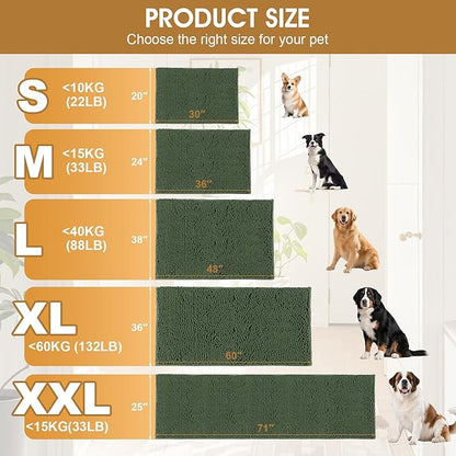 IM HOME Large Dog Door Mats for Muddy Paws, 48" x 30" Chenille Absorbent Mud Mat for Dogs, Non Slip Heavy Dog Rugs for Muddy Paws, Soft Indoor Door Mat for Entryway, Mud Paw, Inside Floor, Olive