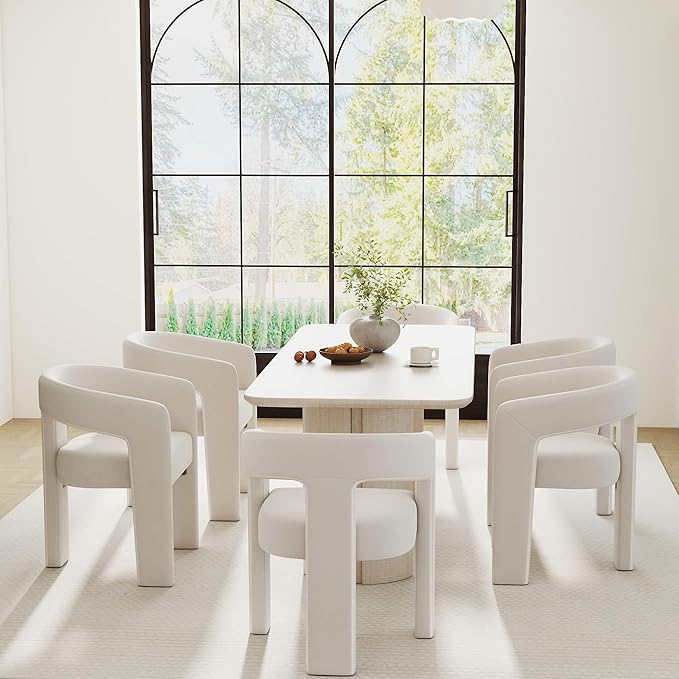 Modern Barrel Dining Chairs Set of 6, Velvet Upholstered Accent Side Chair with Arms Comfy Makeup Vanity Chairs, Dining Living Room Kitchen Chairs, Beige