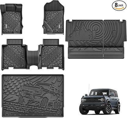 3W Ford Bronco Floor Mats & Cargo Liner & Back Seat Cover Custom Fit for 2021-2025 2026 Bronco 4 Door All Weather Custom Fit Ford Bronco Accessories (Not for Sport & Rubberized Floor)