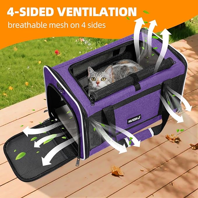 Cat Carrier Soft-Sided 18x11x11 Inch Travel Bag for Medium Cats over 15lbs, Small Dog Carrier Crate Top Entry Breathable Mesh Puppy 12 Pounds, Pet Rabbit Carrying Cage Kennel Collapsible Purple