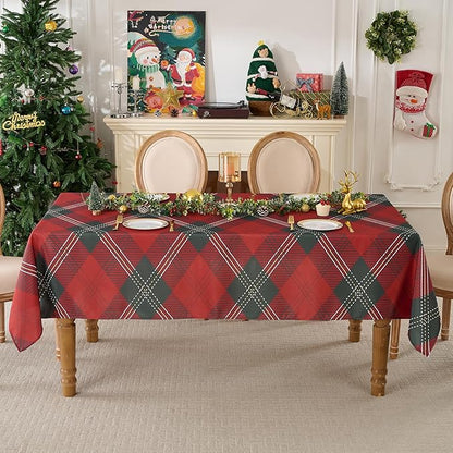 Christmas Tablecloth Rectangular 60x84 Inch Tablecloths for 4ft Waterproof, Machine Washable Polyester Table Cover for Xmas Party, Winter Holiday Home Decoration in Festive Checkered Green 1pack
