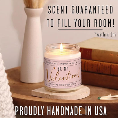 Valentines Day Gifts for Her, Valentine Candles, Valentines Gift for Girlfriend -Will You Be My Valentine Candle, w/Sandalwood & Red Roses I Valentines Gifts for Wife I 9oz, 50Hr Burn, USA Made