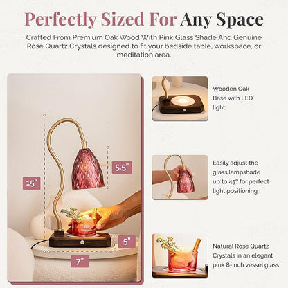 CRYSTALAX Candle Warmer Lamp with Rose Quartz Crystals – Luxury Flameless Candle Melting Lamp for Home Décor, Aromatherapy & Relaxation – Timer, Touch Sensor & 2 Bulbs Included with luxury gifting box