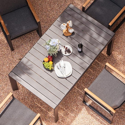 Outdoor Dining Table for 6, 60"x35" Patio Rectangular Dining Tables Powder-Coated Aluminum Table Top Heavy Duty Patio Furniture for Garden,Grey Frame