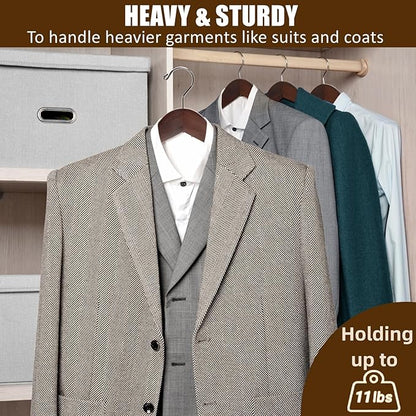 Amber Home 6 Pack Walnut Wide Shoulder Wooden Suit Coat Hangers with Non Slip Pants Bar, Solid Wood Jacket Clothes Hangers Smooth Finish for Sweater, Pants, Heavy Clothes (Walnut, 6 Pack)