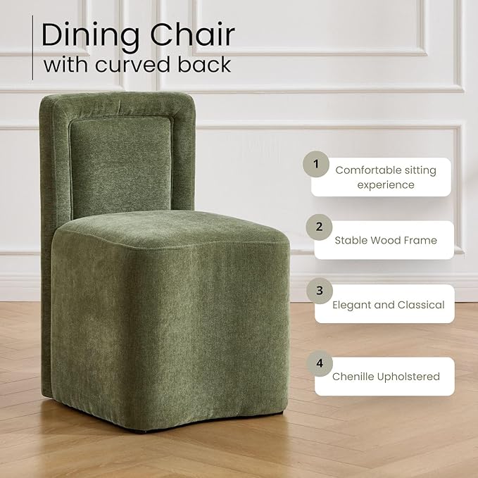 Green Upholstered Dining Chairs Set of 4, Armless Modern Chenille Dining Chairs with High Back, Kitchen Chair for Dining Room/Restaurant/Living Room