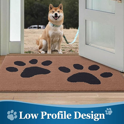 Buganda Dog Door Mat for Muddy Paws, Absorbent Dirt Trapper Washable Indoor Doormats, Non Slip Low-Profile Mud Mat for Dogs, Front Entrance Doormat for Inside Floor (47x24 Inches, Camel and Black)