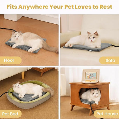 Pet Heating Pad for Cats Dogs Indoor & Sheltered Outdoor Waterproof Heated Cat Bed Heated Dog Bed Chew Resistant Cord Constant Temperature Gray 16 x 13 Inch