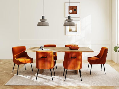 Velvet Dining Chairs Set of 2,Orange Upholstered Living Room Chairs with Black Metal Legs, Modern Tufted Accent Chairs for Living Room, Study Room, Kitchen
