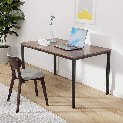 POPRUN Writing Computer Office Desk 59 Inch（60"x 30"） Home Office Wooden Writing Study Desk Table, Large Solid Wood Desk, Modern Simple Sturdy Laptop Study Table, Walnut - Solid Tabletop Made of MDF