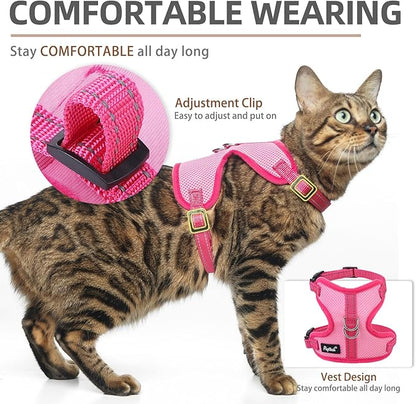 PUPTECK Cat Harness and Leash Set Escape Proof, Reflective Adjustable Soft Mesh Kitten Vest Harness for Walking Travel, Pink, S