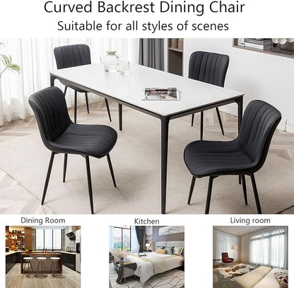 Leather Dining Chairs Set of 6, Upholstered Dining Room Chairs with Metal Legs, Modern Dining Chair for Dining Room, Kitchen (Black)