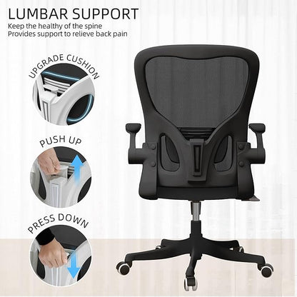 Office Chair,Ergonomic Comfy Home Desk Chair with 350LBS Capacity,High Back Gaming Chair with Wheels,Mesh Computer Chair,Lumbar Support, Adjustable Headrest,Flip-up Armrest (07Black)