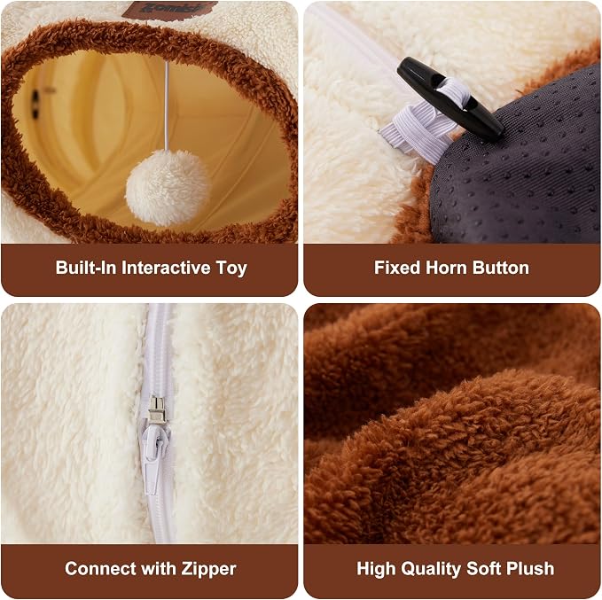 ZOMISIA Large Cat Tunnel Bed - Cute Donut Bed for Indoor Cats with Washable Circle Cushion, Round Pet Peekaboo Cave Toy for Multi Kitten/Puppy/Rabbit