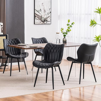 Kidol & Shellder Black Dining Chairs Set of 2 Modern Kitchen Chairs with Back Armless Accent Chairs for Living Room Upholstered Faux Leather Chair Mid Century Comfy Side Chair with Metal Legs