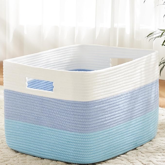 Blanket Basket,Rectangle Woven Baskets for Storage,100L Laundry Basket for Decorative Nursery Blanket,Toys,Dirty Clothes and Magazine in Shelves,Baby Room,and Living Room