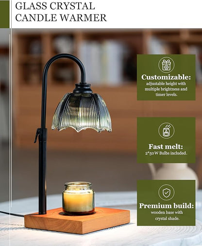 Candle Warmer Lamp with Timer, Dimmer & Adjustable Height, 25MM Wood Base, 2 Bulbs Included – Candle Warmer for Jar Candles, Gift Boxed Aromatherapy Lamp for Sleep, Bedroom, Yoga