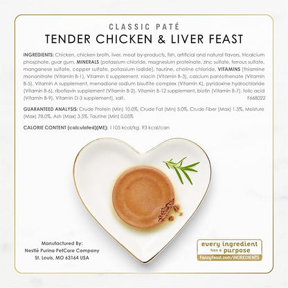 Purina Fancy Feast Chicken and Beef Classic Pate Collection Grain Free Wet Cat Food Variety Pack - (Pack of 24) 3 Oz. Pull-Top Cans