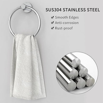 Chrome Hand Towel Holder for Bathroom Kitchen Towel Ring Modern Rounded Base Wall Mount SUS304 Stainless Steel