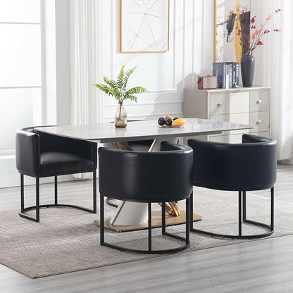 Faux Leather Dining Chairs Set of 4 Modern Barrel Arm Chairs with Black Metal Frame, Upholstered Kitchen Chairs 18.5" Wide Accent Chair for Living Room Dining Room Restaurant, Black