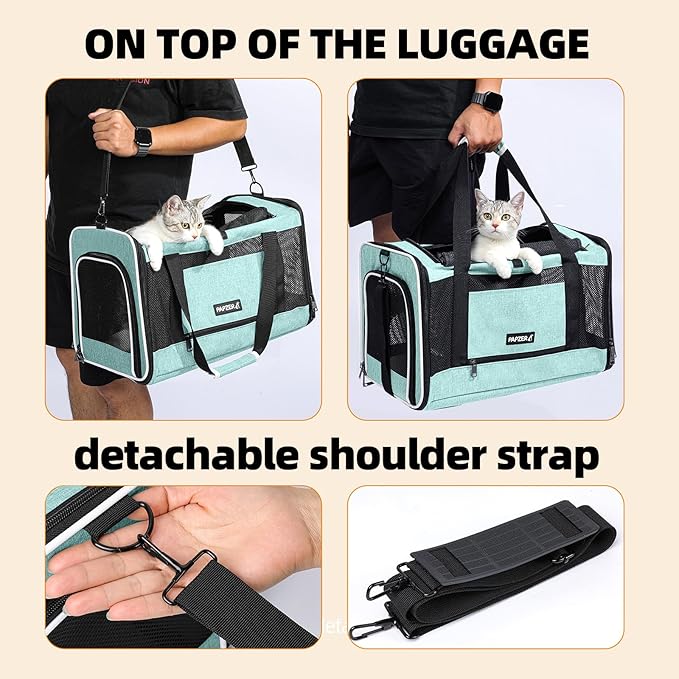 Cat Carrier Soft-Sided 18x11x11 Inch Travel Bag for Medium Cats Over 15lbs, Small Dog Carrier Crate Top Entry Breathable Mesh Puppy 12 Pounds, Pet Rabbit Carrying Cage Kennel Collapsible Teal