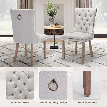 SoarFlash Kitchen Table and Chairs for 2, 31.5" Dining Table Set for 2 with Linen Upholstered Chairs, 3 Piece Round Kitchen Table Set, Dining Room Table Set for Small Space, Apartment, Beige/White