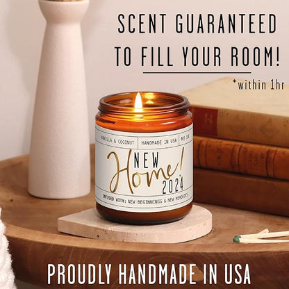 House Warming Gifts New Home, Housewarming Gifts New Home - 'New Home 2024' Soy Candle, w/Vanilla, Coconut & Vetiver I for New House, New Home Gifts I 9oz Jar, 50Hr Burn, Made in USA