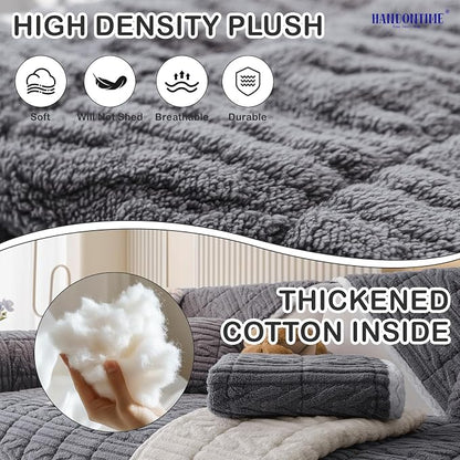 HANDONTIME Fuzzy Dog Couch Cover Washable, Pet-Friendly Sofa Covers Non-Slip Geometric Jacquard Pet Protector Furniture Cover for 3 Cushion Sofa Cozy Fuzzy Dog Mat for Couch (Grey, 35.4" x 82.7")