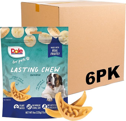 Dole for Pets Freshly Fetched Lasting Chew, Banana Flavor Dog Treats | Flavored with Real Fruit, No Wheat, Corn, Soy, Artificial Flavors, Colors, Preservatives, or Animal Products, 8 Ounce - 6 Pack