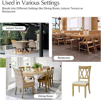 Wood Dining Chairs Set of 6, Modern Farmhouse Kitchen Dining Room Chair, Upholstered Dinner Chair with Back Wood Legs for Restaura, Cofe and Hotel Natural