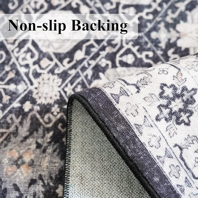 Washable 3x7 Entryway Runner Rug: Farmhouse Wide Kitchen Rug Soft Water Resistant Floor Mat for Bathroom Bedroom Nursery Non-Slip Indoor Carpet for Living Room Dining Room Hallway(3x7,Black)