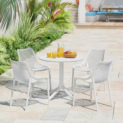 Costaelm Small Patio Table, Outdoor Round Dining Table, Weather Resistant Outside Table for Poolside Deck Lawn Garden Backyard, White